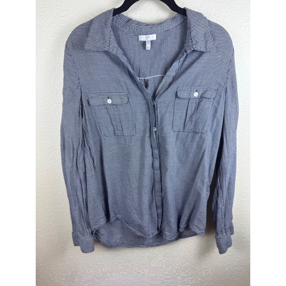 Joie Button Up Shirt Womens Medium Blue Houndstooth Lightweight Minimalist